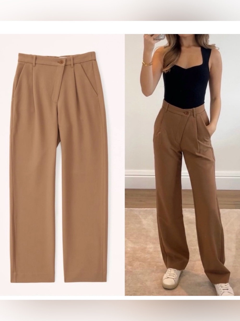 Abercrombie & Fitch Tailored Straight Leg Asymmetrical Button Slacks Camel Brown